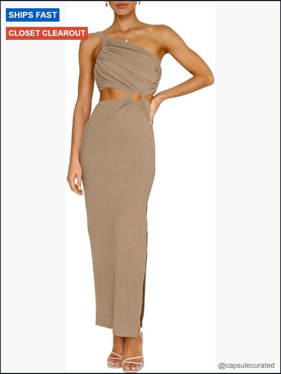 Dresses & Skirts - One Shoulder Maxi Dress Sleeveless Cutout Bodycon Party